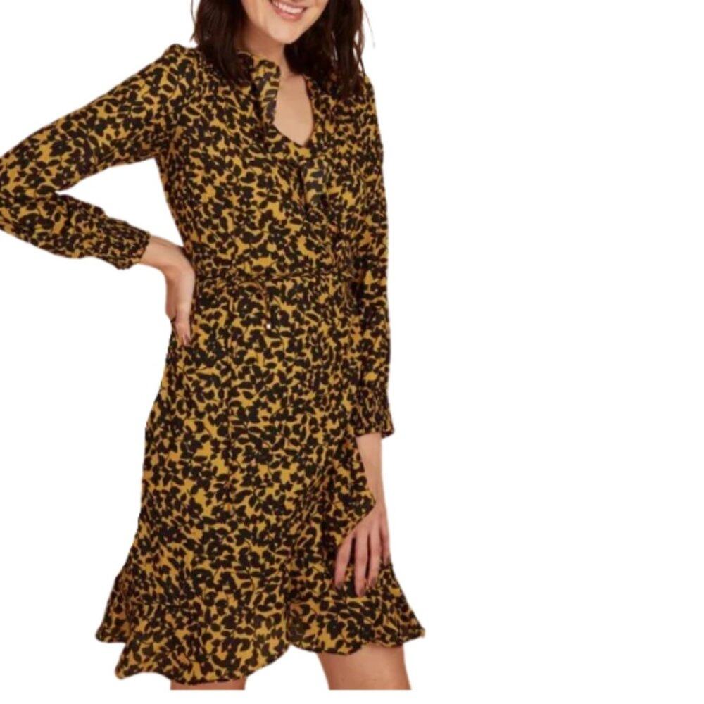 VERO MODA Yellow & Black Floral True Wrap Smock Dress NWT Size Medium